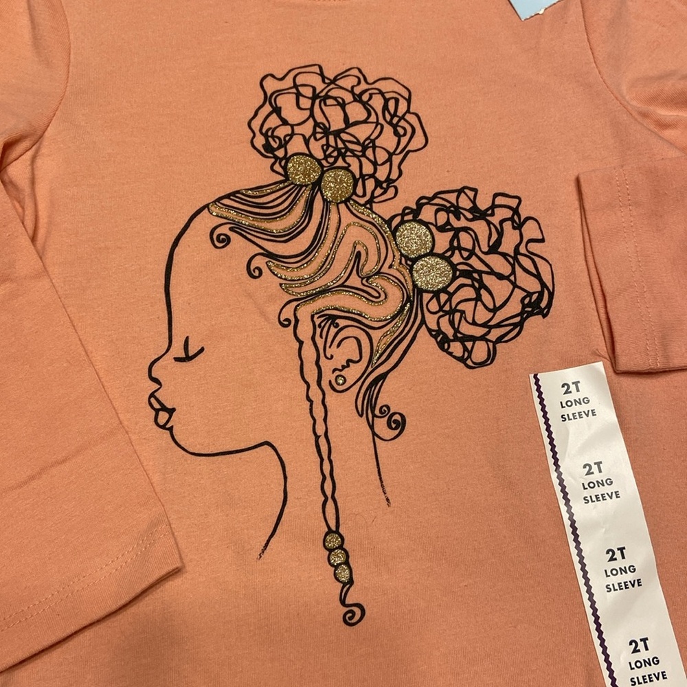 🟩🪷Cat & Jack Long Sleeve Pink Braids Silhouette Graphic T-Shirt, Girls 2T - Picture 2 of 4